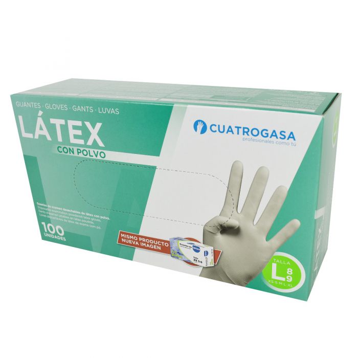 GUANTES CUATROGASA LATEX CON POLVO TALLA L