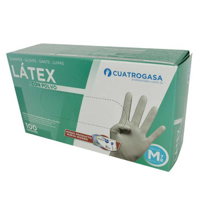 GUANTES CUATROGASA LATEX CON POLVO TALLA M