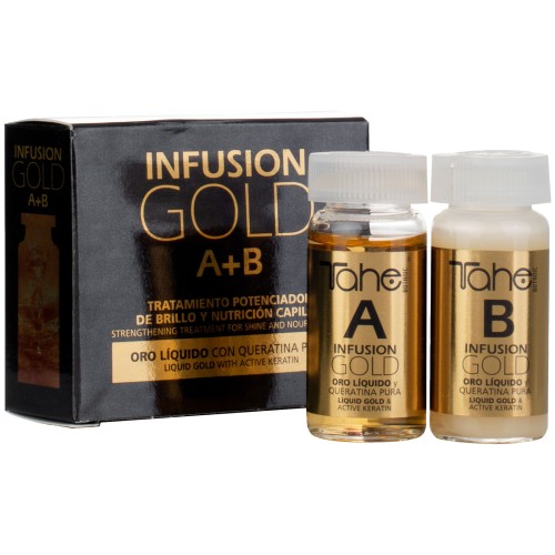 TRATAMIENTO POTENCIADOR DE BRILLO Y NUTRICION CAPILAR INFUSION A+B GOLD 2X10ML TAHE