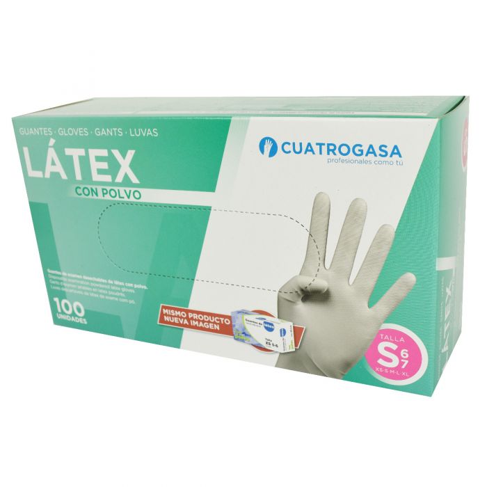 GUANTES CUATROGASA LATEX CON POLVO TALLA S — Unidad