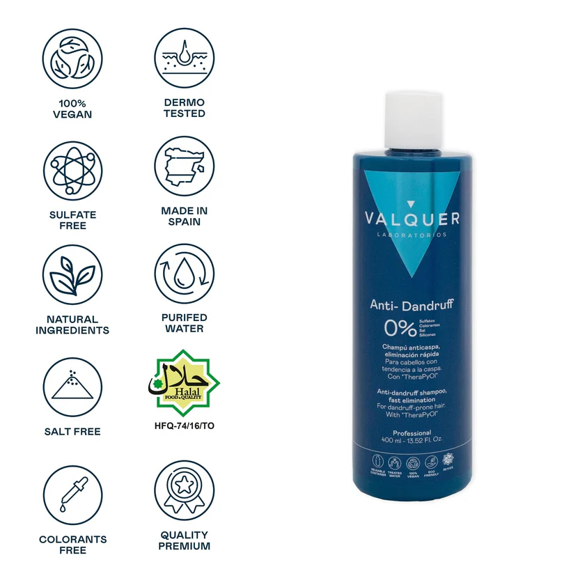 VALQUER CHAMPU ANTICASPA, SIN SULFATOS NI SAL 400 ML — Unidad